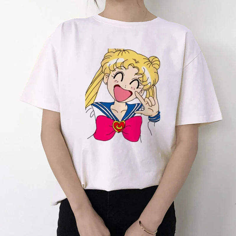 New T shirt Female Harajuku Cartoon Sailor Moon Summer Tops Kawaii Funny Printed Fashion Casual Tees For Women