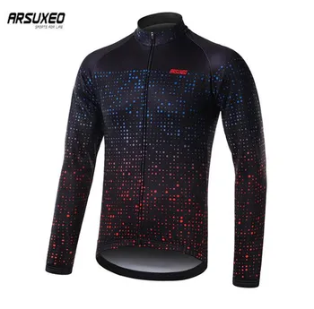 

ARSUXEO Men's Winter Fleece Cycling Jersey Pro Team Long Sleeve Moutain Bike Bicycle MTB Jersey Cycling Clothing Warm