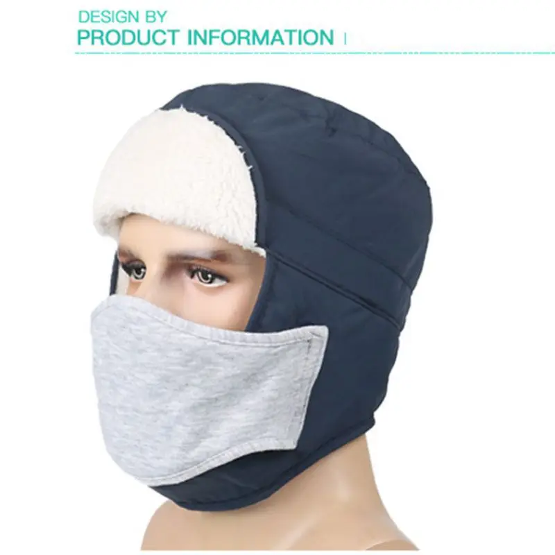 

Men Women Ear Protection Face Bomber Hats Thicker Plus Velvet Windproof Warm Winter Hat Snow Ski Ear Flap Mask Cap