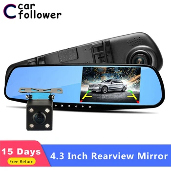 

Car Follower 4.3 Inch Full HD 1080P Car DVR Camera Auto Rear View Mirror Digital Video Recorder Dual Lens Registratory Camcorder