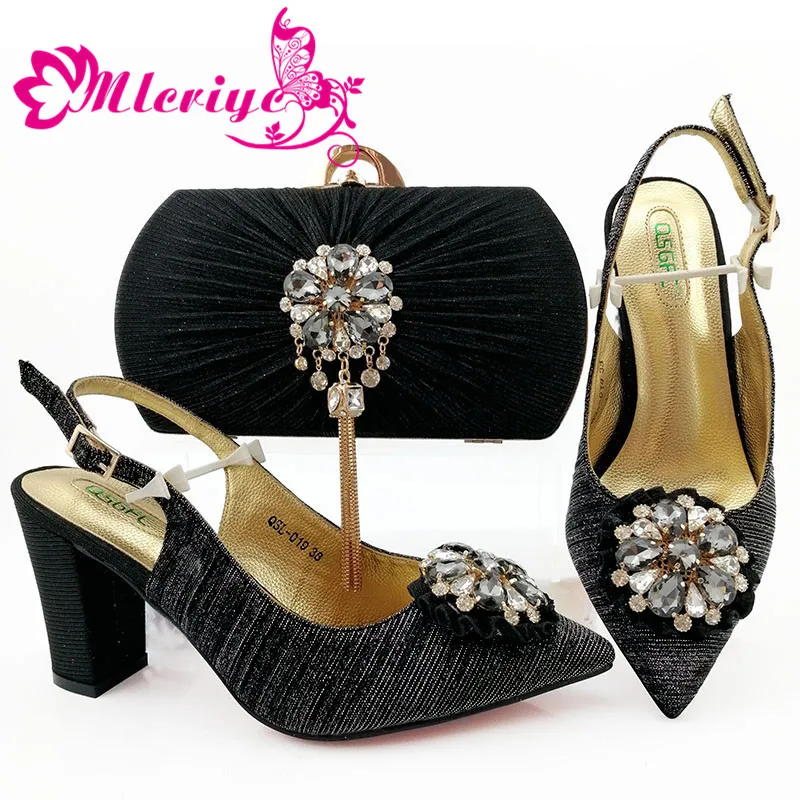 

New Arrival Black Color African Matching Shoes and Bags Set Italian In Women Italian Shoes and Bags To Match Shoes with Bag Set