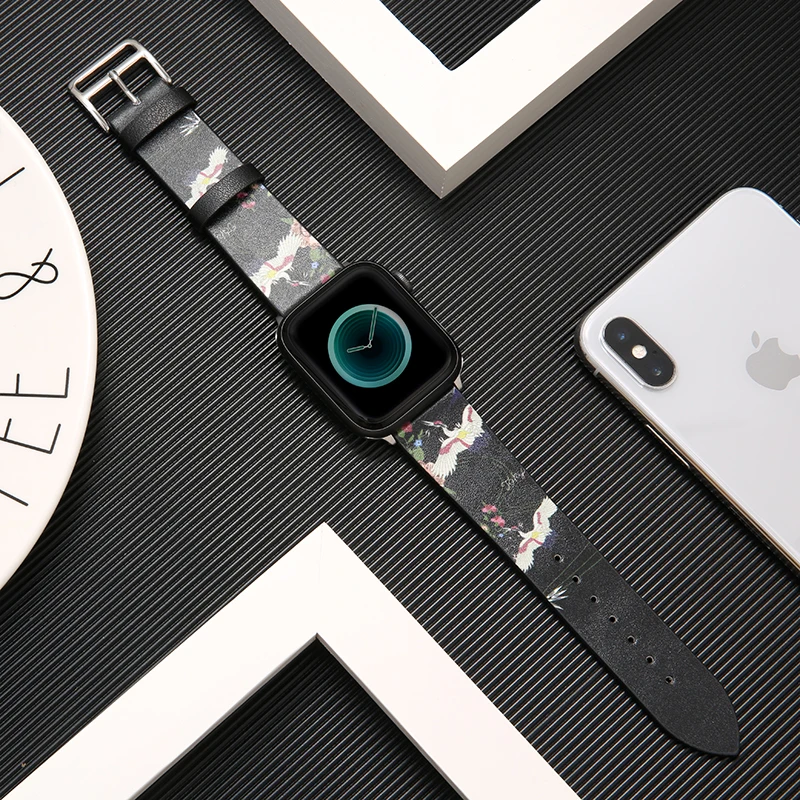 Японский Ukiyo e стиль кожаный ремешок для часов + чехол apple Watch iwatch 1/2/3/4/5|Ремешки