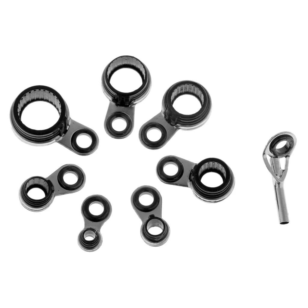 8pcs Stainless Steel Ceramic Fishing Rod Guide Eye Guide Ring Tip Line Ring DIY Fishing Rod Building Tackles Accessories