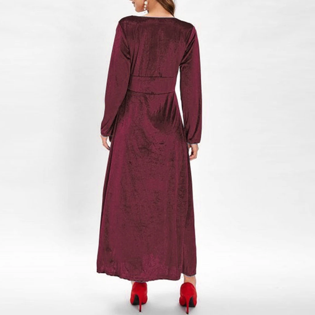 Autumn Women Dress Casual Full Sleeve V-Neck Ruched Dresses Thin Floral Solid Color Long Kaftan Dress Spring Ladies Girls 806