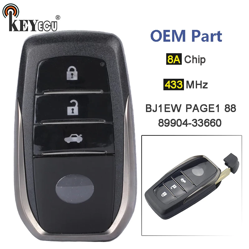 

KEYECU OEM Part 433MHZ 8A Chip FCC ID: BJ1EW PAGE1 88 89904-33660 3 Button Smart Remote Key Fob for Toyota Camry 2015 -2017
