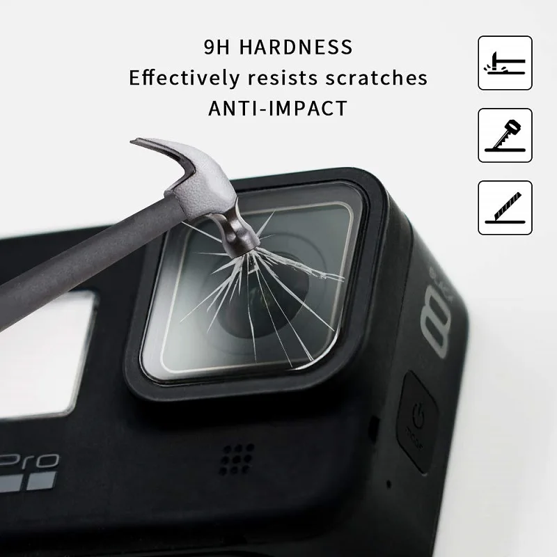 Temperado para Gopro Protetor de Tela + Lente Protetora para Herói Vskey Vidro Hero 8 Câmera Lcd Tampa Película Preto 100 Pçs - Image 3
