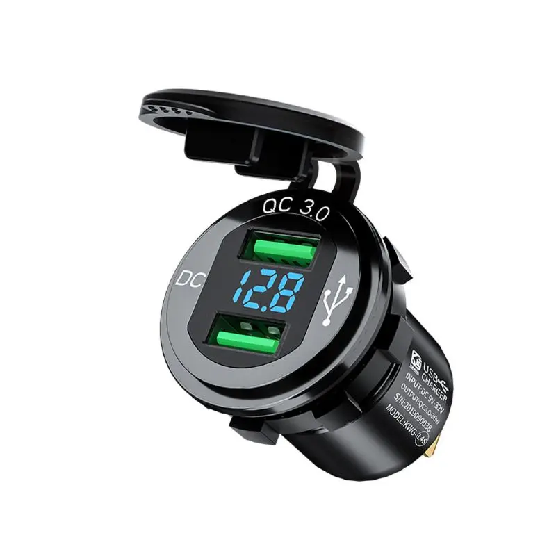 BK 12 В/24 В 18 Вт алюминиевый водонепроницаемый двойной QC3.0 USB быстрое зарядное устройство розетка с светодиодный вольтметр Для Автомобиля Морской грузовик - Название цвета: BK