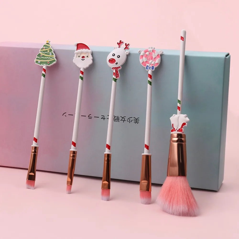 

Christmas Elk Santa Claus Makeup Brushes Set Foundation Powder Lip Eyeshadow Blush Cosmetic Brushes Makeup Tools Kits Women Gift