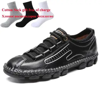

2020 Hand Made Men Genuine Leather Casual Shoes Breathable Summer Men's Shoe Comfortable Flat Moccasins Four Season Big Size 48