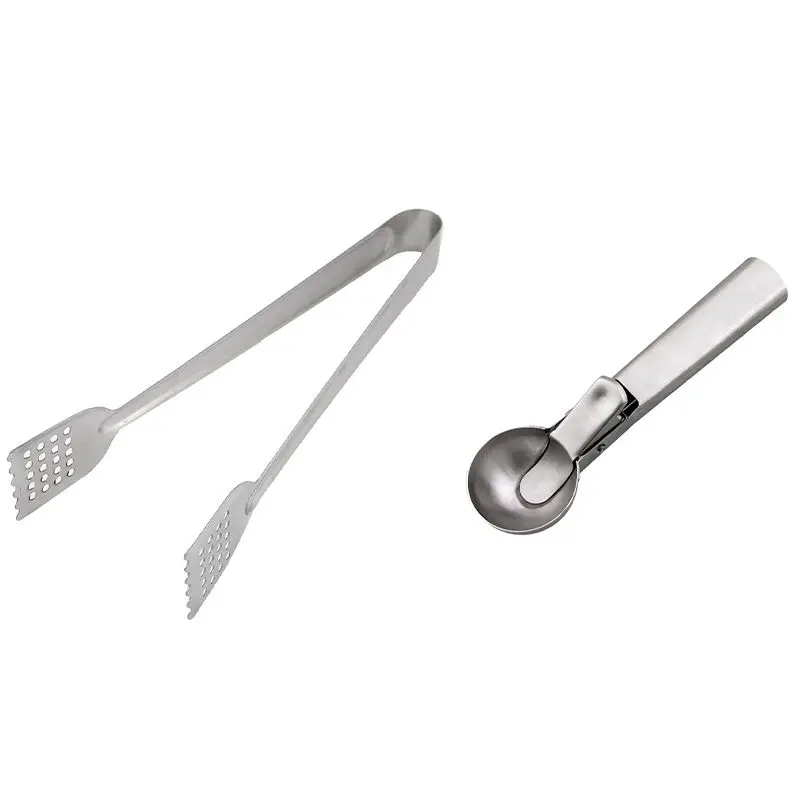 Home Bakery Metal Mesh Hole Flat Head Bread Salad Food Tong Clip & Stainless Steel Ice Cream Scoop Ice Ball Maker