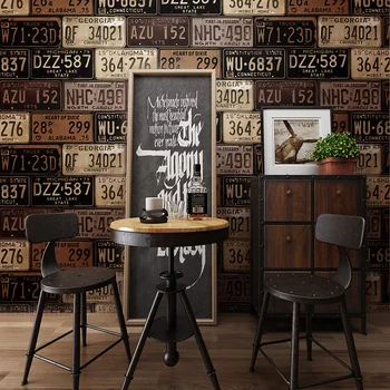 

10m waterproof Retro Personalized License Plate Numbers and Letters Industrial Style PVC Wallpaper for bedroom living room