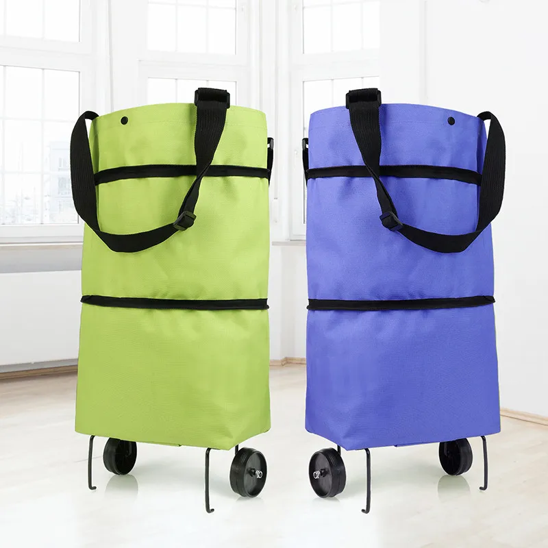 

Folding Shopping Bag Portable Large Capacity Shopping Food Organizer Trolley Bag With Wheels Rolling Grocery Cart Shopping Bag