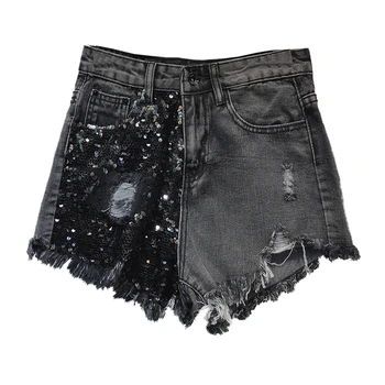 

[EWQ] 2020 Spring Summer New Arrivals High Waist Solid Pattern Women Casual Fashion Hole Tassel Pockets Loose Shorts AW30301L