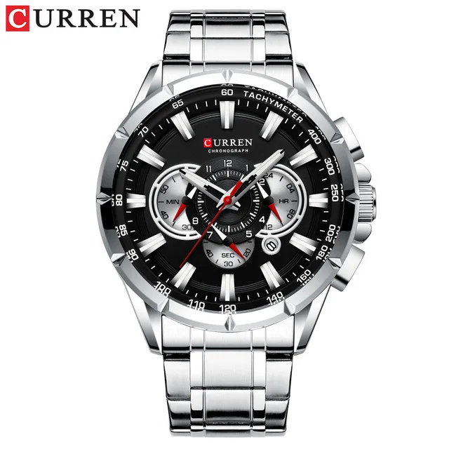 silver black Новинка CURREN, роскошные Брендовые мужские часы, синие кварцевые наручные часы, спортивные часы с хронографом, мужские часы из нержавеющей стали, модные деловые часы - Цвет: silver black