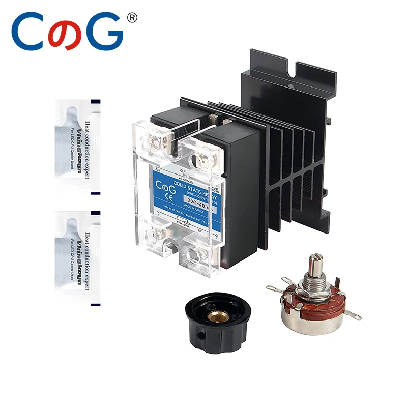 CG SSR-40VA 24-480VAC 40A Single Phase Solid State Relay Resistance Voltage Regulator with Heat Sink and Potentiometer A Knob |