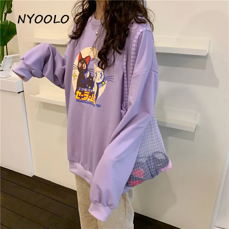 NYOOLO Harajuku мультфильм Сейлор Мун кошка толстовки с надписью осень уличная одежда с длинным рукавом Пуловеры Тонкий свитер женский топ