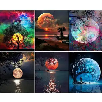 

Moon DIY Oil Painting By Numbers Modern Wall Art Picture Acrylic Paint On Canvas Kids & Adults Drawing Paintwork Handmade Toys