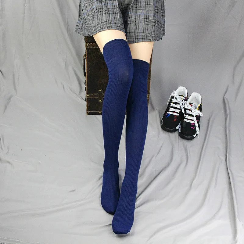 navy Stockings Модные женские чулки для девочек; женские гольфы выше колена; длинные мягкие хлопковые чулки; Новинка года; теплые пикантные гольфы - Цвет: navy Stockings