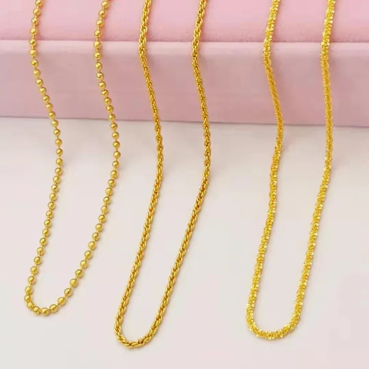 

Hot Selling Brass Gold Plated Ball Bead Chain Necklace Imitation Gold Jewelry Manufacturers Direct Selling ma hua lian Women's N