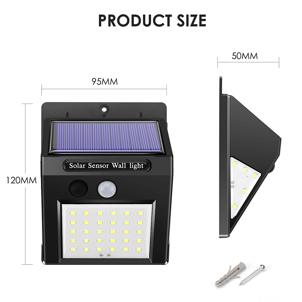 30/40 светодиодный уличный солнечный светильник с датчиком движения PIR, 4 шт., настенный светильник на солнечной батарее, водонепроницаемый энергосберегающий аварийный садовый светильник s