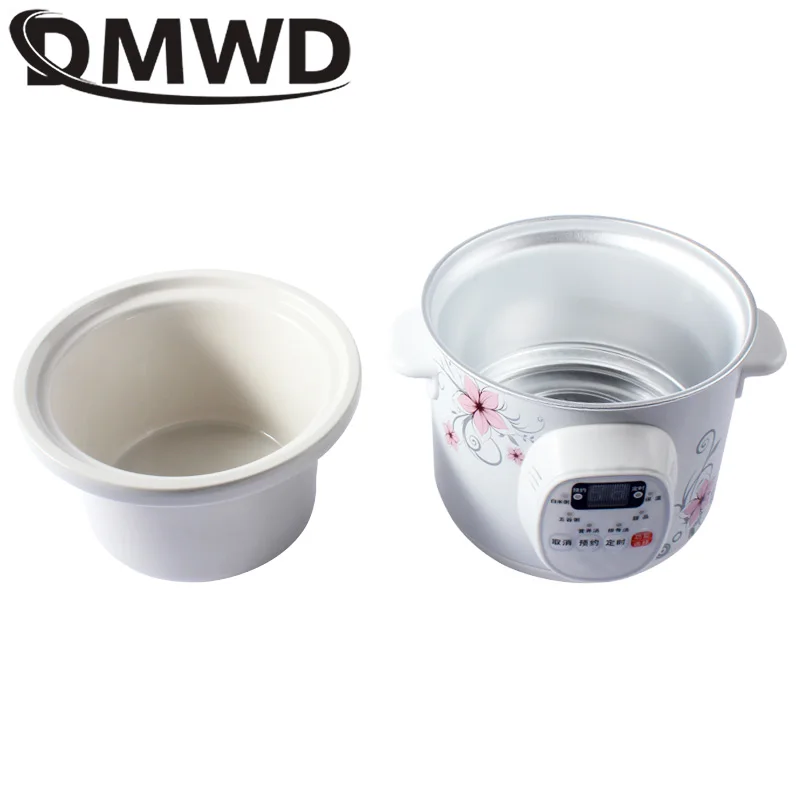 DMWD Electric Slow Cooker 1.5L Mini Health Pot Stew Soup Porridge Time Control Ceramic Baby Food Cooking Machine Meal Steamer 4