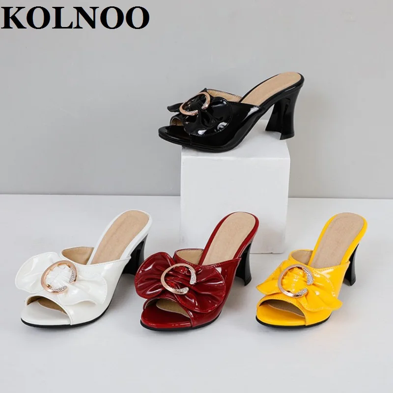 KOLNOO Handmade New Womens Strange Heeled Slippers Butterfly Crystal Peep-Toe Sexy Easy Wear Evening Party Prom Fashion Sandals
