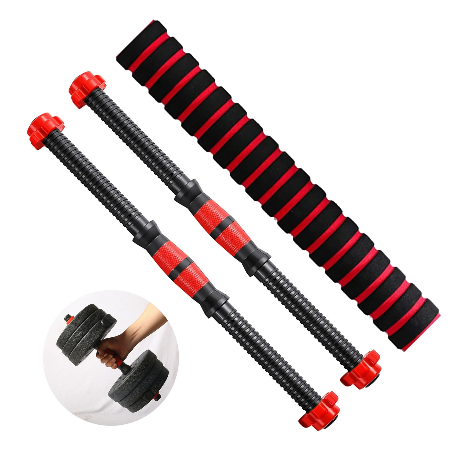 Strong Dumbbell Bar Handle 1`` Barbell Build Extension Rod Joint Connecting Coupler Extender & Spinlock Collar Set