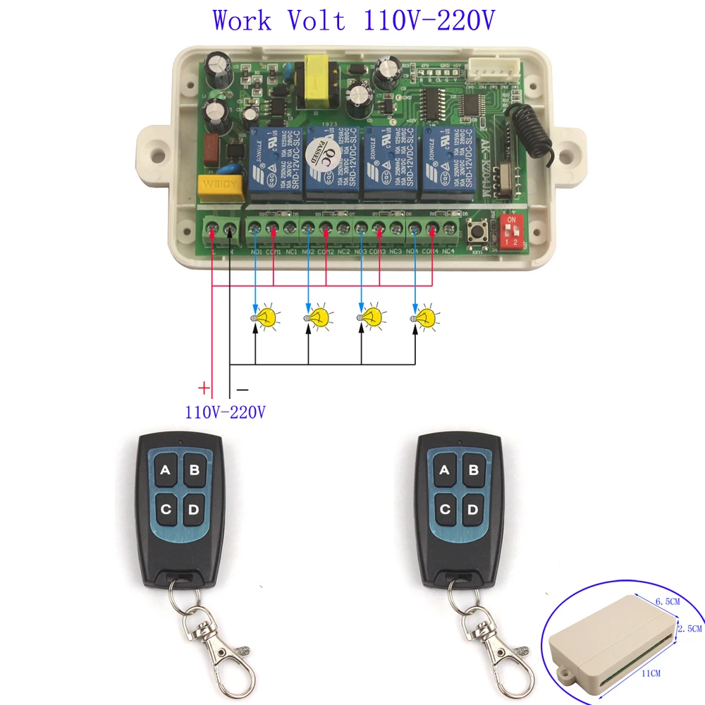 Умный дом AC 110V 220V 4CH 4 CH беспроводной пульт дистанционного управления светодиодный выключатель лампы реле выход радио приемник модуль передатчик