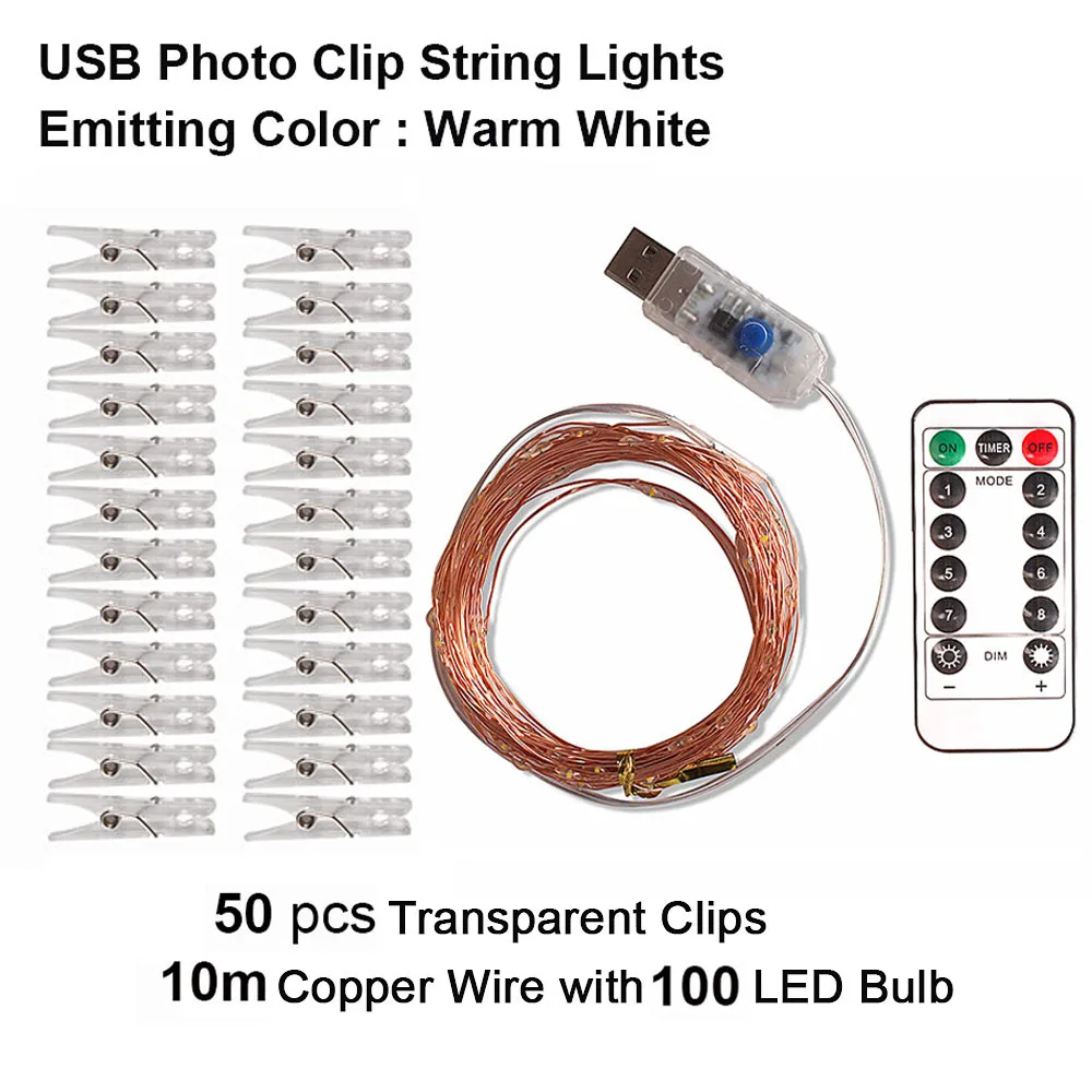 Гирлянда светодиодная Рождество светодиодная гирлянда USB светодиодный гирлянды с пультом дистанционного управления 10 м 100 светодиодный гирлянда украшения для крытой свадьбы/вечерние/Спальня теплый белый гирлянды - Испускаемый цвет: 10m 100 LED