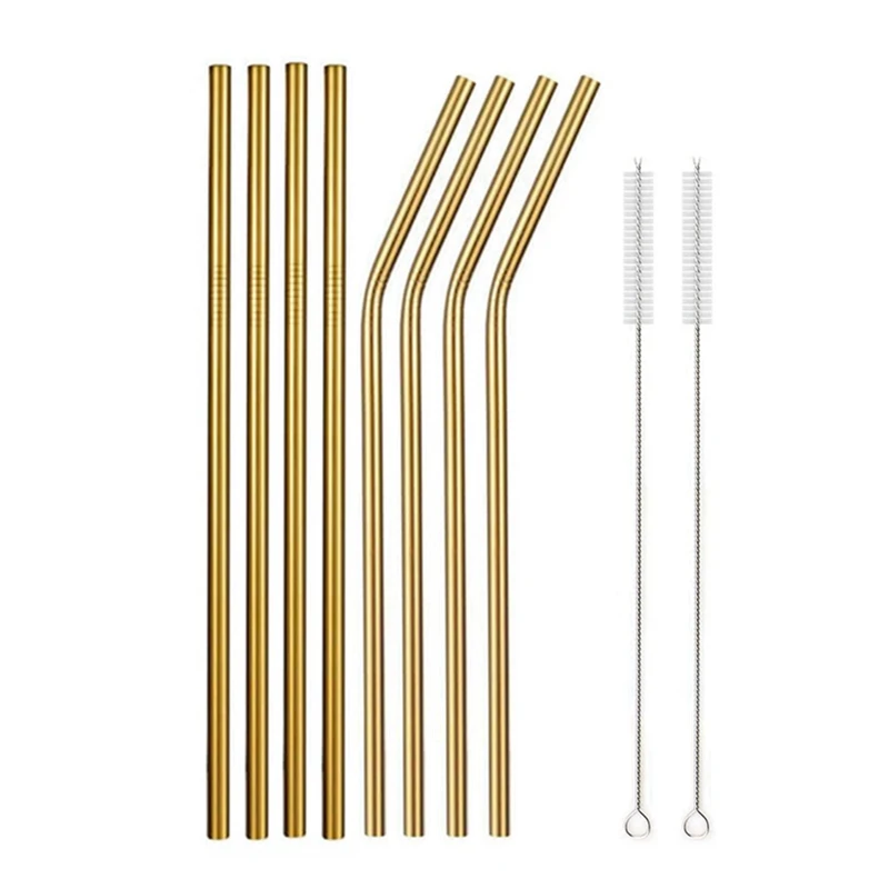 Vibrant Reusable Stainless Steel Straws with Cleaning Brush - Eco-Friendly Drinkware Set