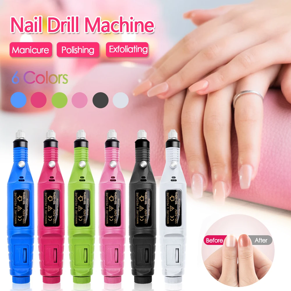 Электрическая машинка для маникюра профессиональный маникюр, педикюр ручка для ногтей электродрель полирование шлифование набор для дизайна ногтей 6 бит Набор