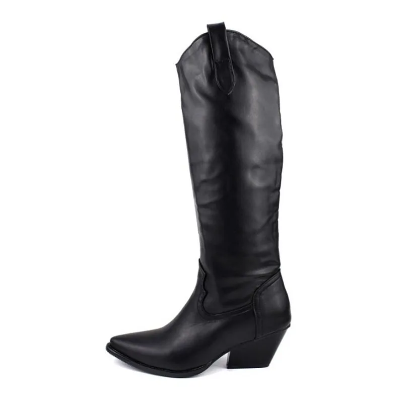 Taoffen/женские сапоги до колена, большие размеры 34-48 Новая модная зимняя теплая обувь женские ковбойские белые сапоги на высоком каблуке в западном стиле