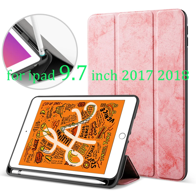 Для ipad 9,7 дюймов чехол 5th/6th Gen чехол с карандашом держатель ТПУ силиконовый чехол Полная защита чехол Авто Режим сна/пробуждения