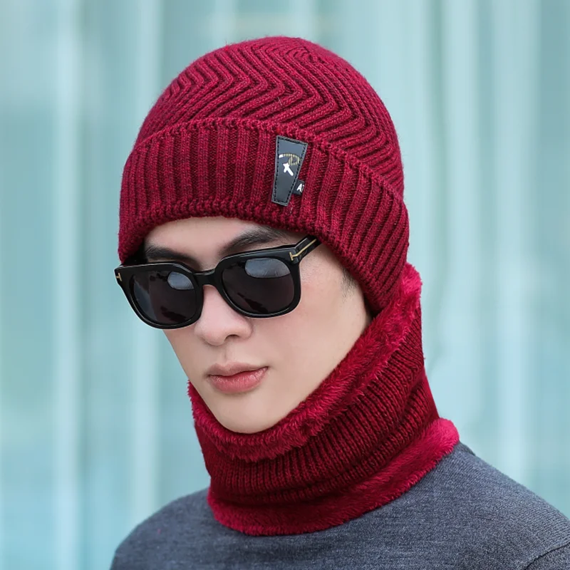 Winter Hat Set Scarf Glove 3 Pieces For Men And Women Outdoor Knitted Hat Warm Thicken Skullies Beanie Scarf Set
