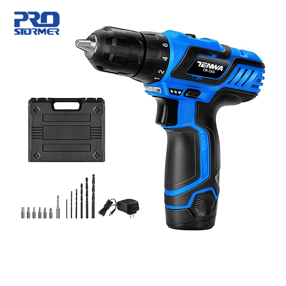 

PROSTORMER 12V Cordless Drill with Strong Platic Box 13PCS Drill Bit Set Electric Drill for Woodworking Mini Drill Power Tools