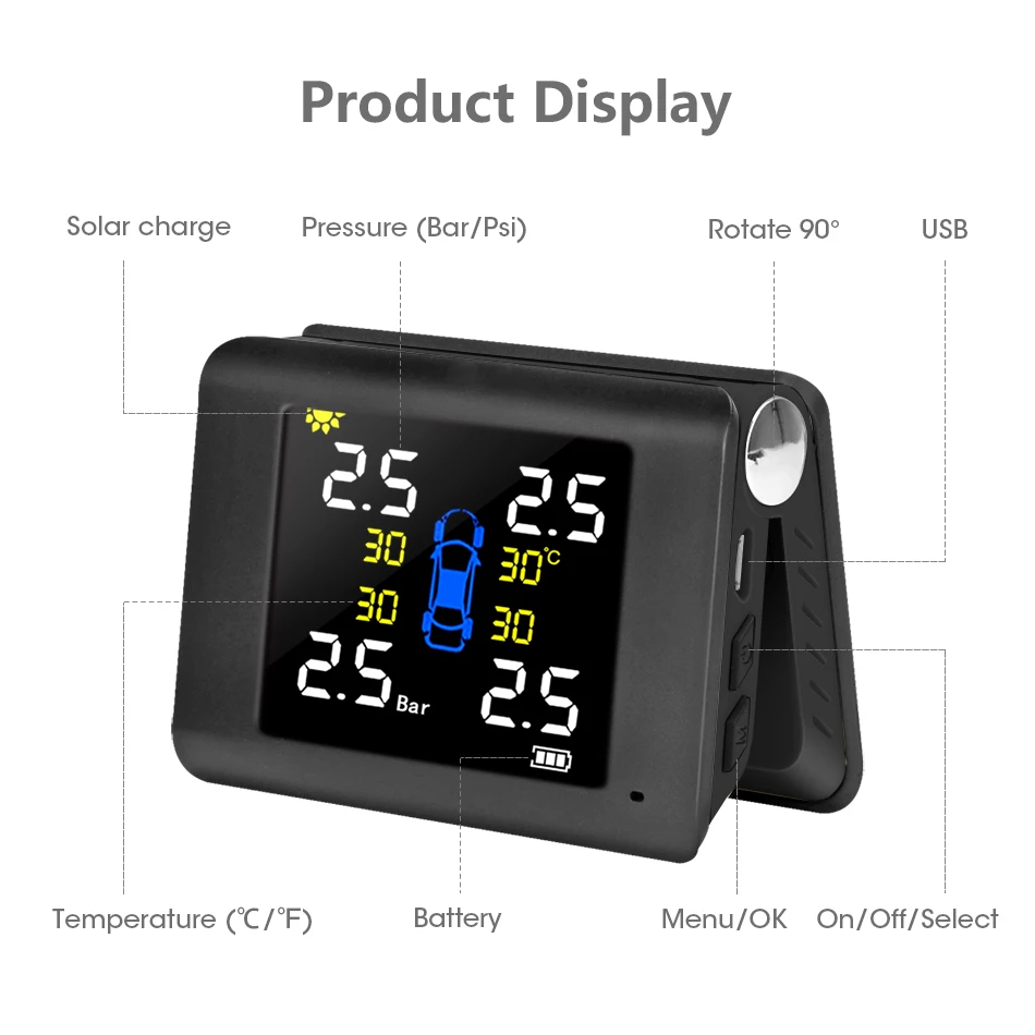 Foldable Car TPMS Tire Pressure Monitoring System LCD Display Solar Power Digital TMPS Auto Security Alarm Tire Pressure Sensor car parking sensor