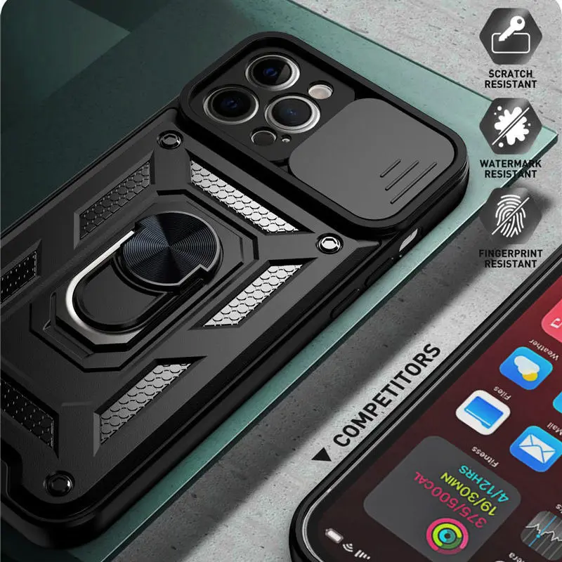 apple iphone 13 mini case leather Slide Camera Protection Armor Phone Case For iPhone 13 12 11 Pro Max X XR XS Max 7 8 Plus Magnetic Ring Holder Shockproof Cover iphone 13 mini silicone case