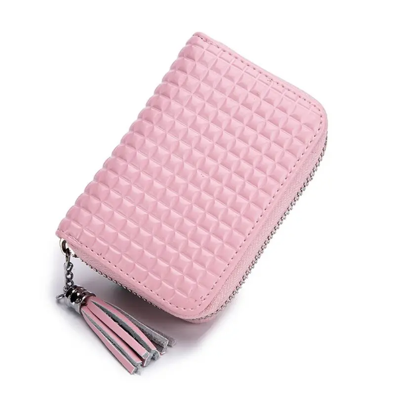 3TT902229-PK Женщины Девушки держатель для карт кожаный бумажник RFID Блокировка Кошелек с кисточкой сумка для монет на молнии - Цвет: 3TT902229-PK