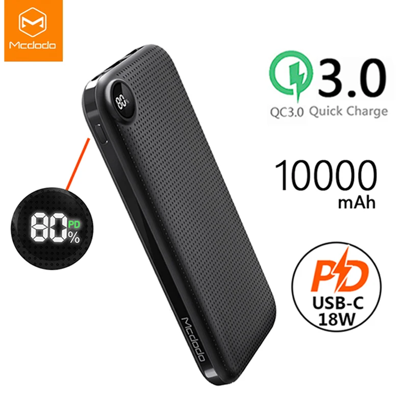 Mcdodo usb type-C PD 18 Вт power Bank 10000 мАч QC 3,0 Быстрая зарядка внешняя батарея для Xiaomi IPhone светодиодный дисплей портативное зарядное устройство