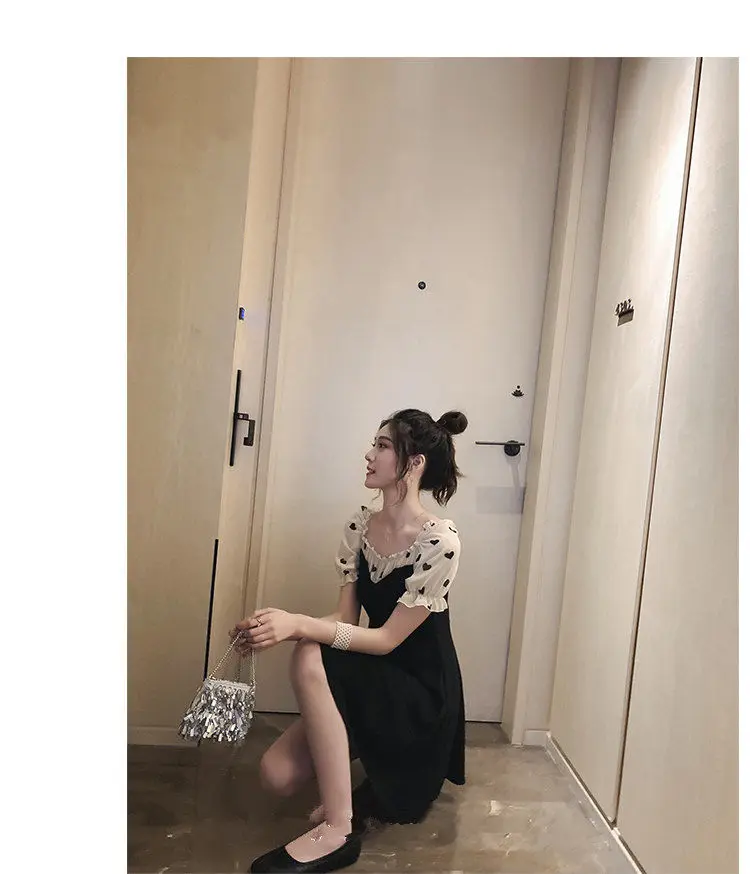 Dress Women Chiffon Patchwork Summer New Arrival Printed Lovely Slim Short Black Dresses Tunic Ruffles Sweet Girl Fairy Chic Fit