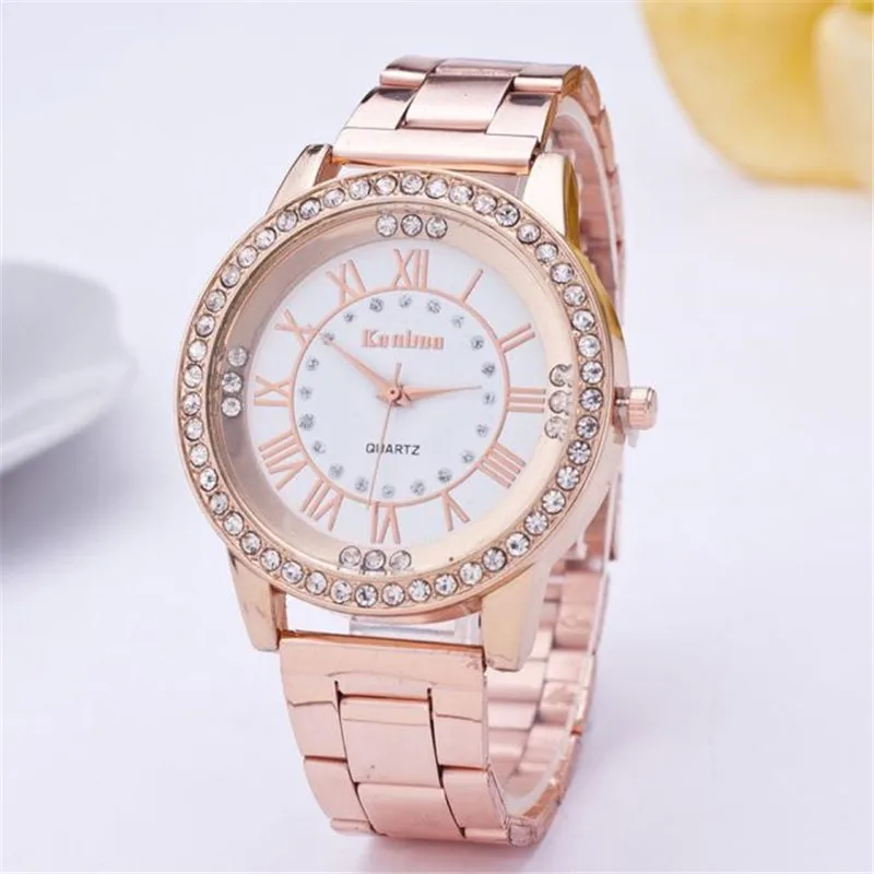 

Luxury Crystal Women's Men's Crystal Rhinestone Stainless Steel Analog Quartz Wrist Watch Drop shipping wholesale Rose Gold