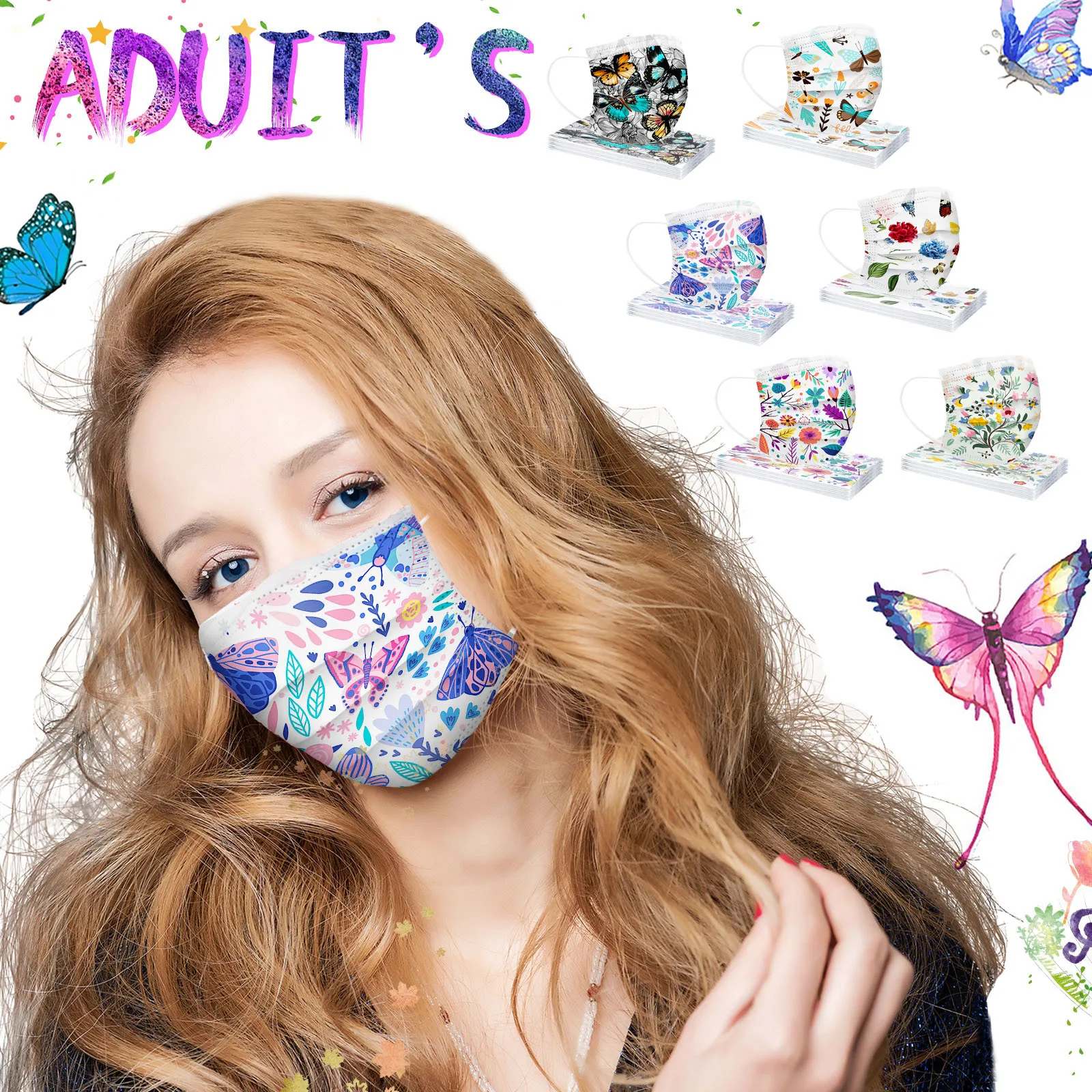 10PC Hot Sale Adult's Butterfly print mouth Mask Disposable face 3Ply Earhook Unisex Dust-proof Face masks For Man Woman | Аксессуары