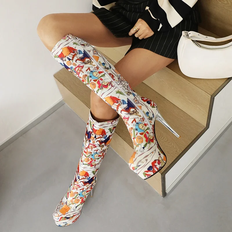 

Sexy Knee High Women Boots Fashion Patent Leather Stiletto Heel Round Toe Platform Ladies Boots Nightclub Zipper Winter Boots
