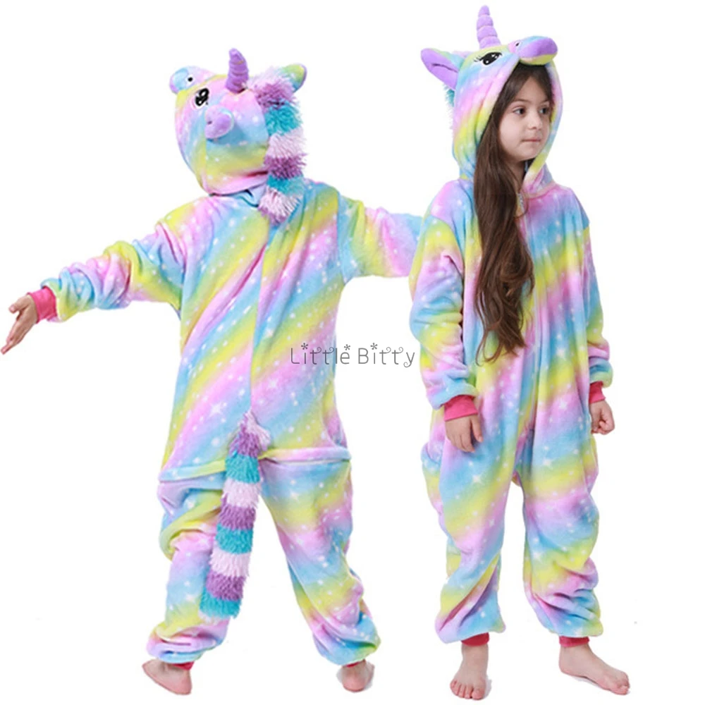 Зимние фланелевые пижамы для детей 4, 6, 8, 10, 12 лет, радужная Пижама с единорогом для девочек, Infantil, пижама с вышивкой для мальчиков, Fille, для малышей - Цвет: LA32