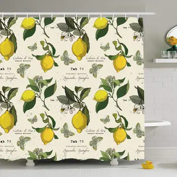 

Shower Curtain Set with Hooks 72x72 Pattern Lemon Branches Botanical Healthy Design Collectiongardening Rustic Nature Food