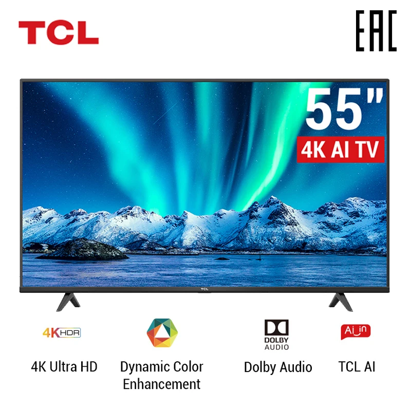 TCL Телевизор 4k 55 Smart телевизор tcl inch Android AI TV 3840x2160 Ultra HD LED 55p615 WiFi 2.4g Sets Смарт ТВ |