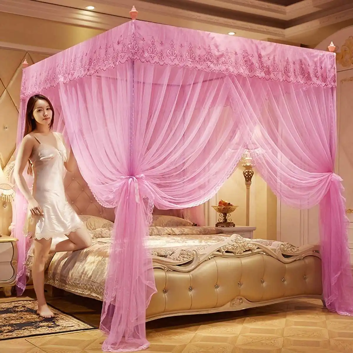 Corner Hanging Mosquito Net Elegant Curtains Bed Canopy Lace Princess  **/ 