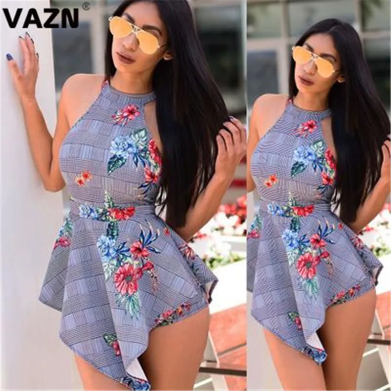 VAZN WMZ2278 летние высокие WasIT Young горячий список сексуальная мода печать спагетти ремень без рукавов эластичные женские костюмы - Цвет: Многоцветный