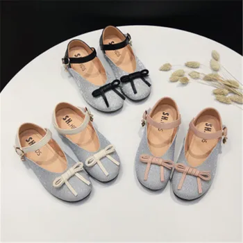 

Spring Popular Children's Princess Shoes Korean Bow Round Toe Anti-kick Shoes Fashion Wild Rhinestone Soft Sole Shoes For Girls