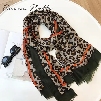 

Fashion Leopard Striped Print Army Green Chain Viscose Shawl Scarf Women High Quality Wrap Pashminas Stole Muslim Hijab 180*90Cm